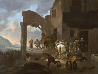 Soldaten plündern eine Bauernfamilie, ca. 1650